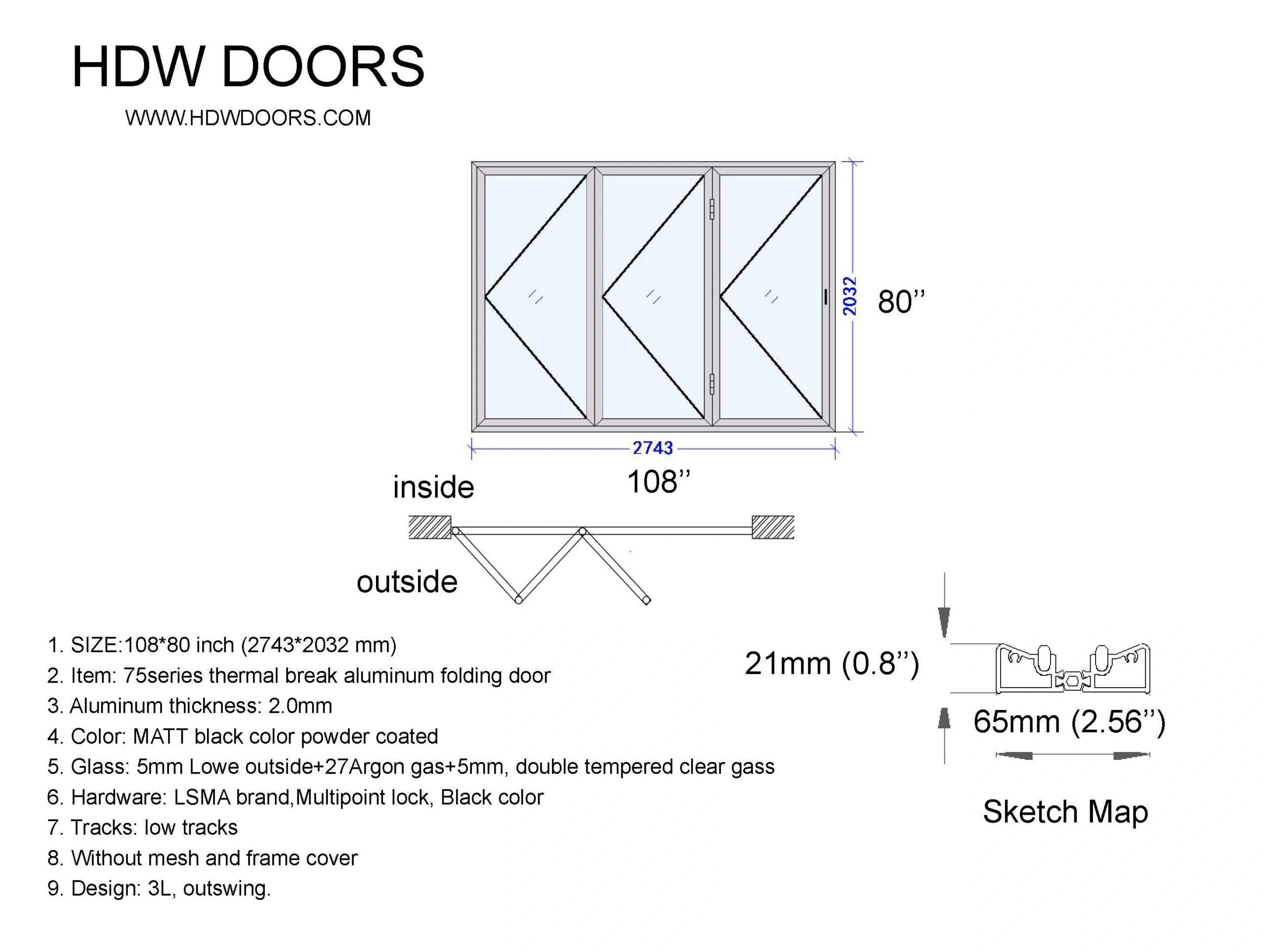 Aluminum Bifold Door 108″Wx80″H