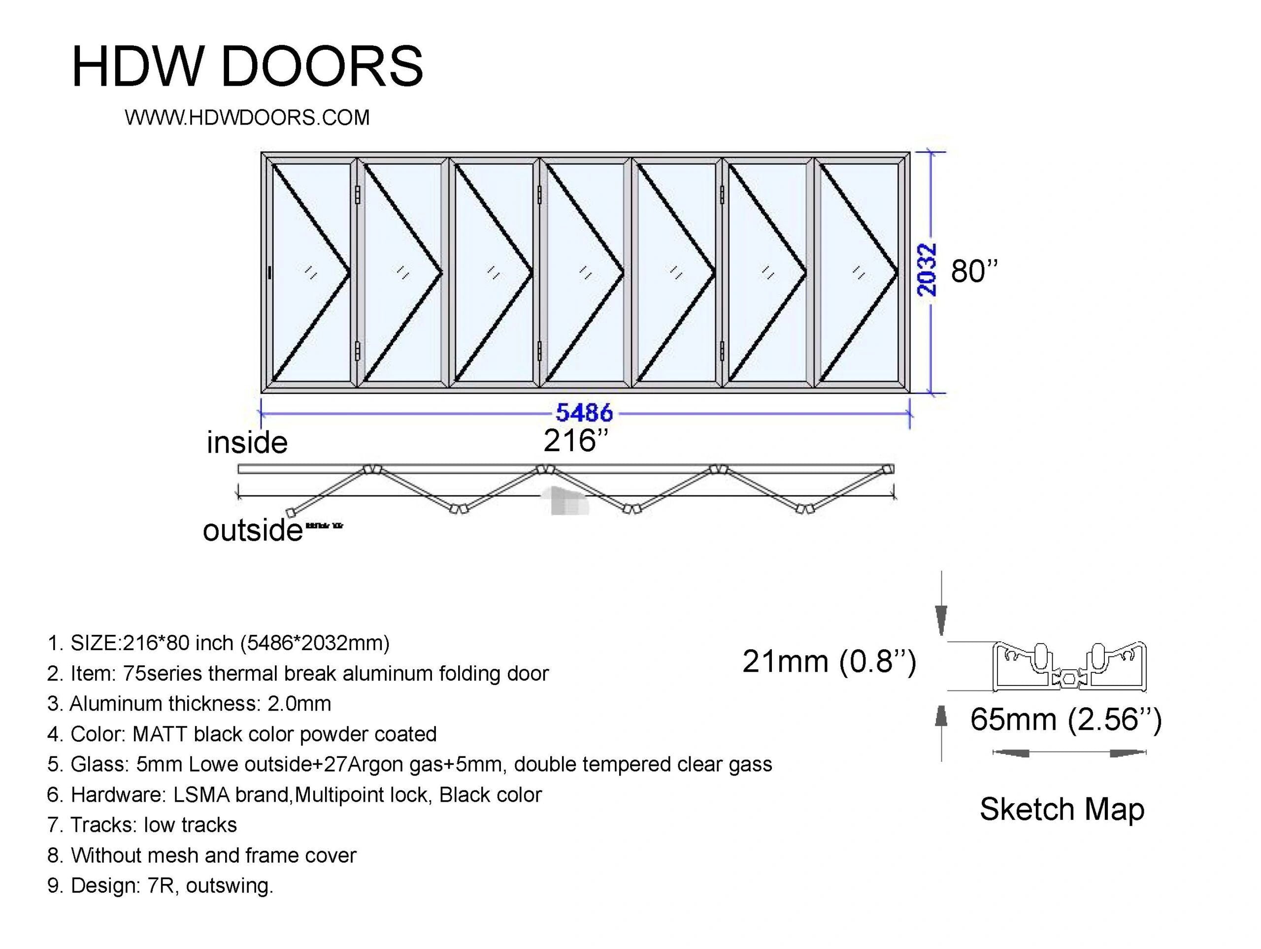 Aluminum Bifold Door 216″Wx80″H