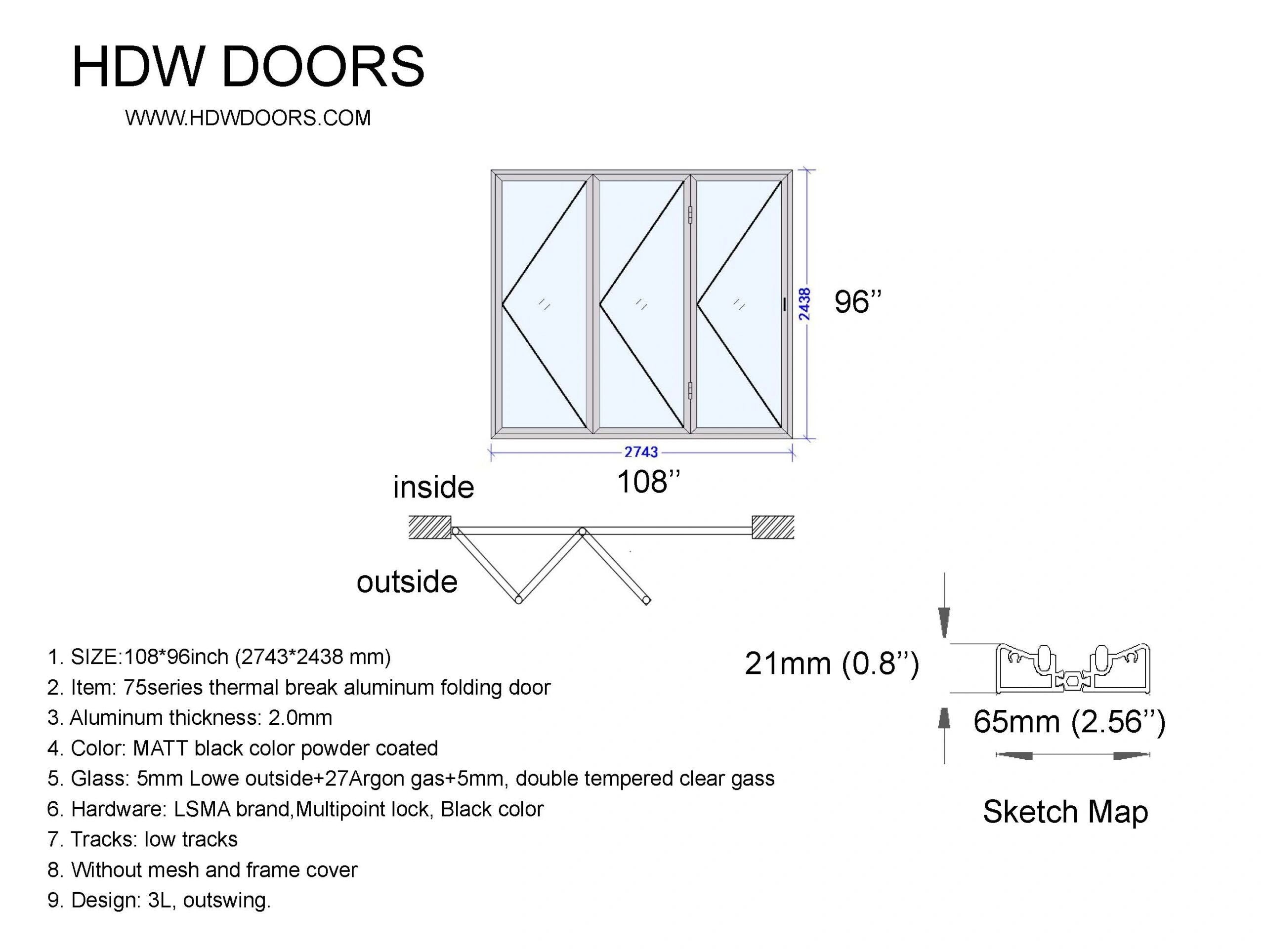 Aluminum Bifold Door 108″Wx96″H
