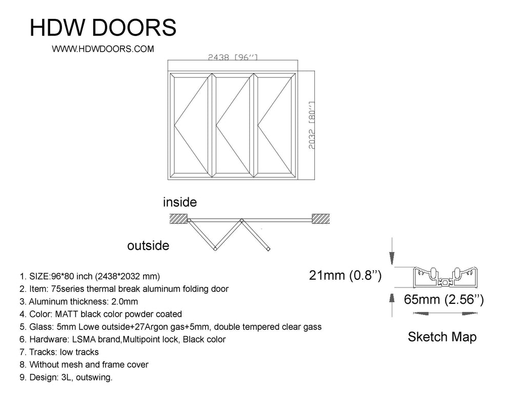 Aluminum Bifold Door 96″Wx96″H