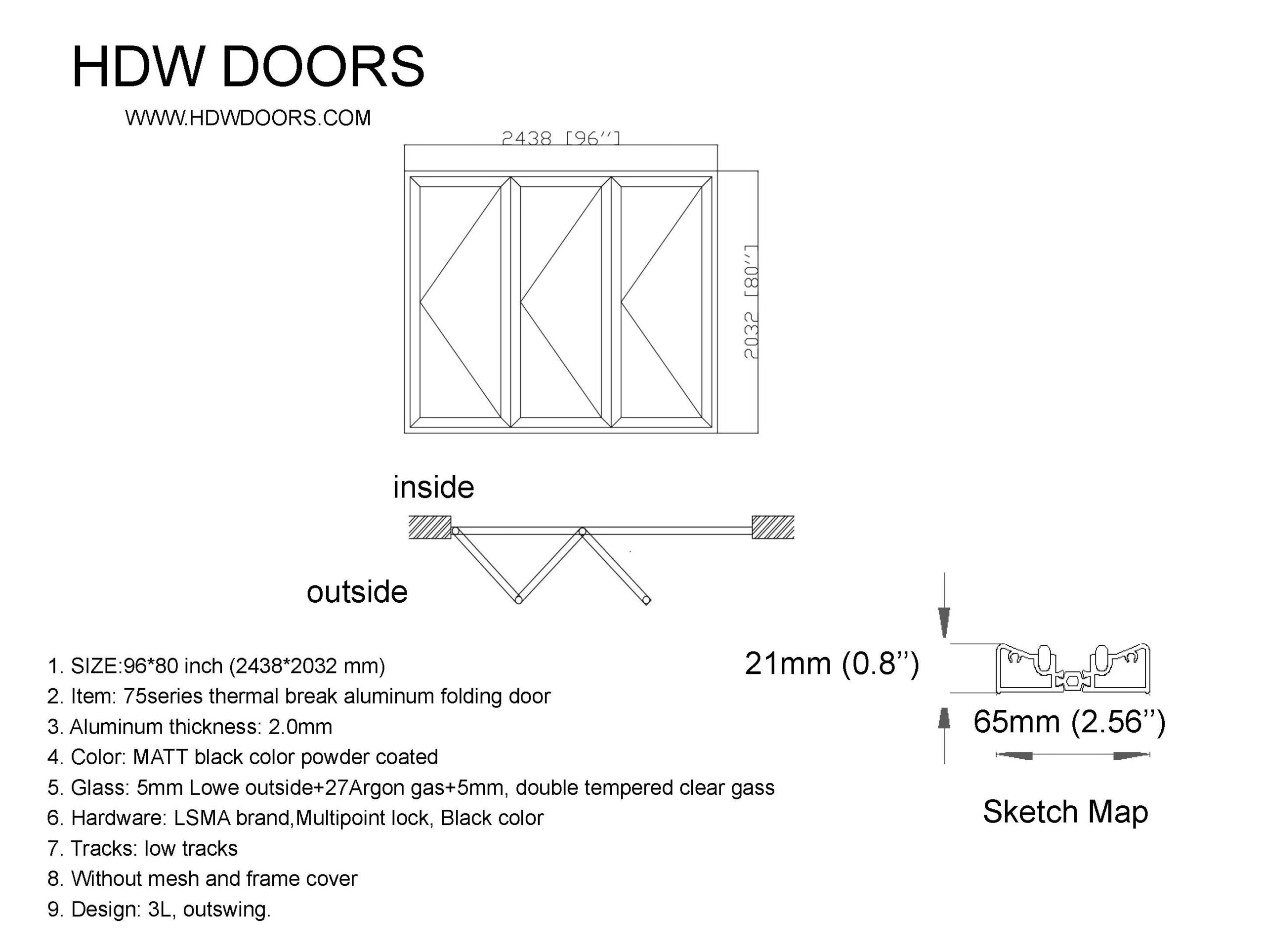 Aluminum Bifold Door 96″Wx96″H