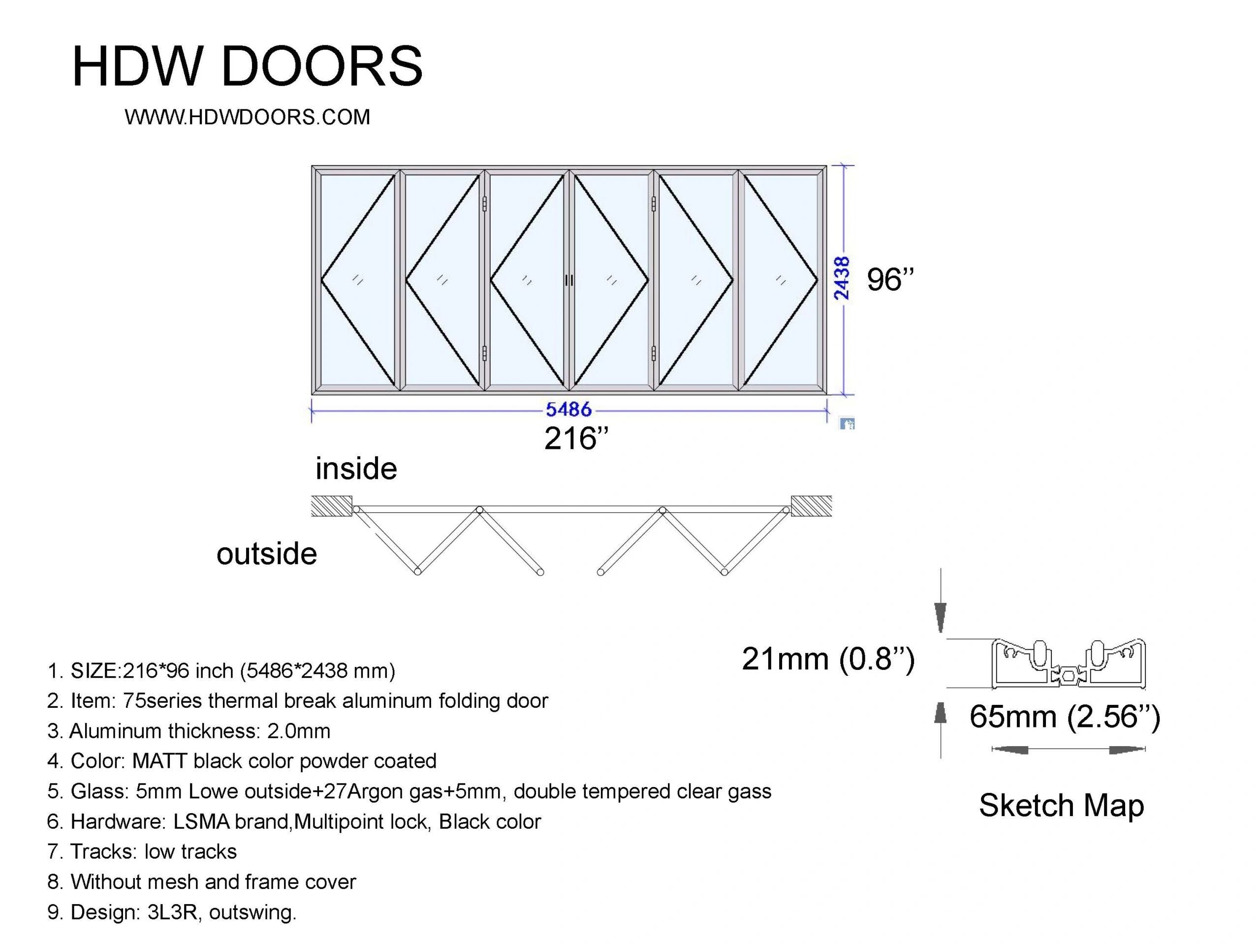 Aluminum Bifold Door 216″Wx96″H
