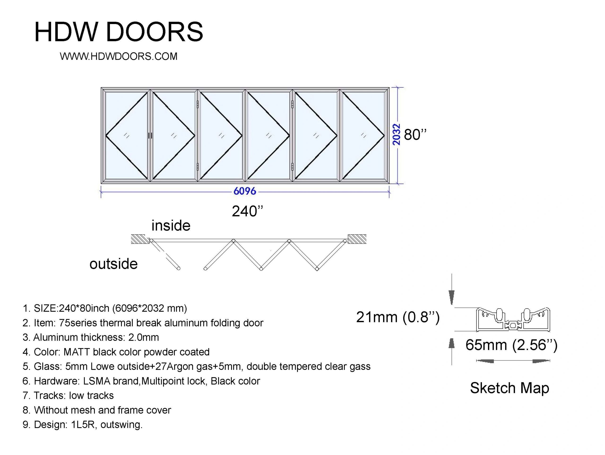 Aluminum Bifold Door 240″Wx80″H