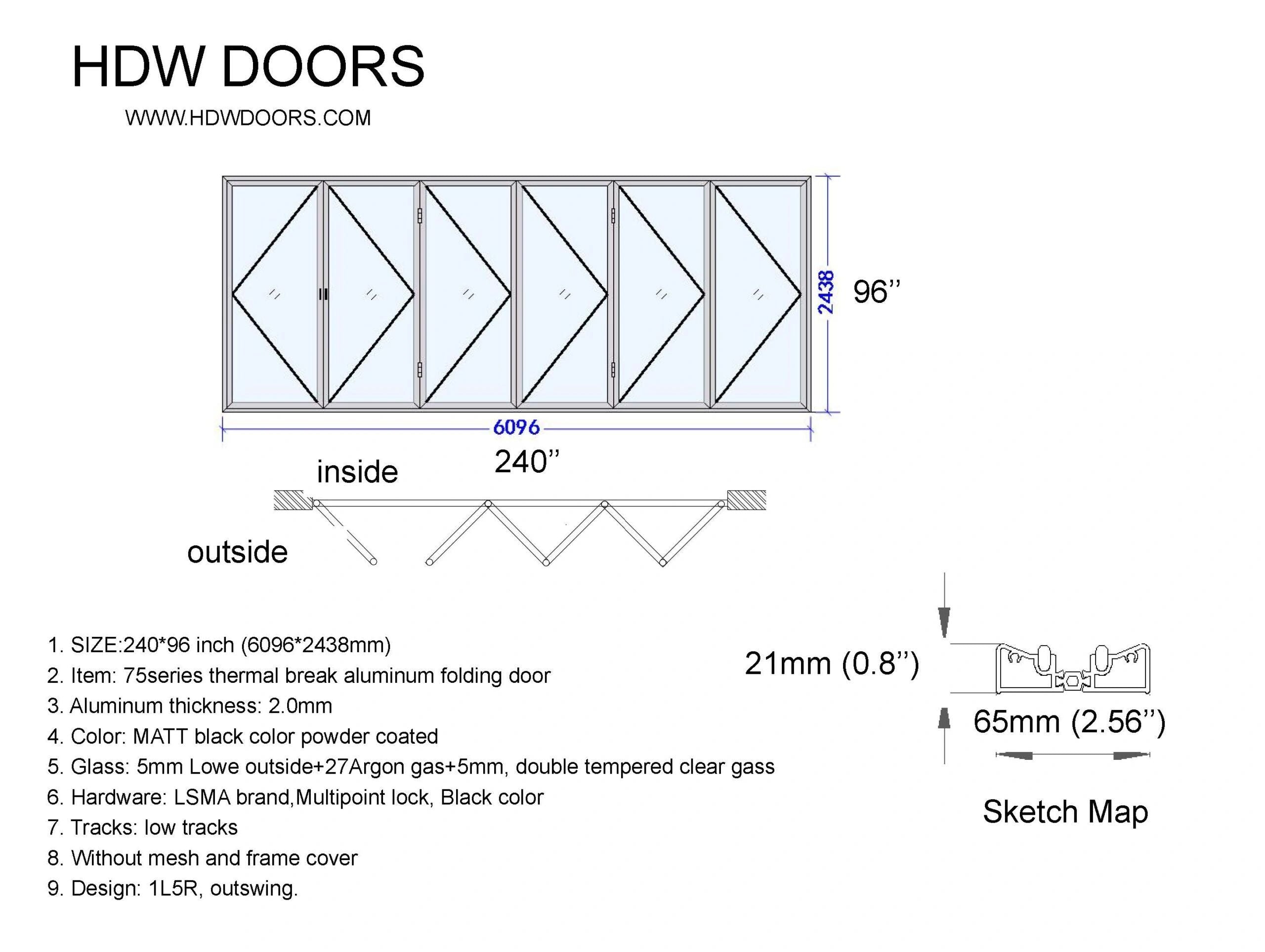 Aluminum Bifold Door 240″Wx96″H
