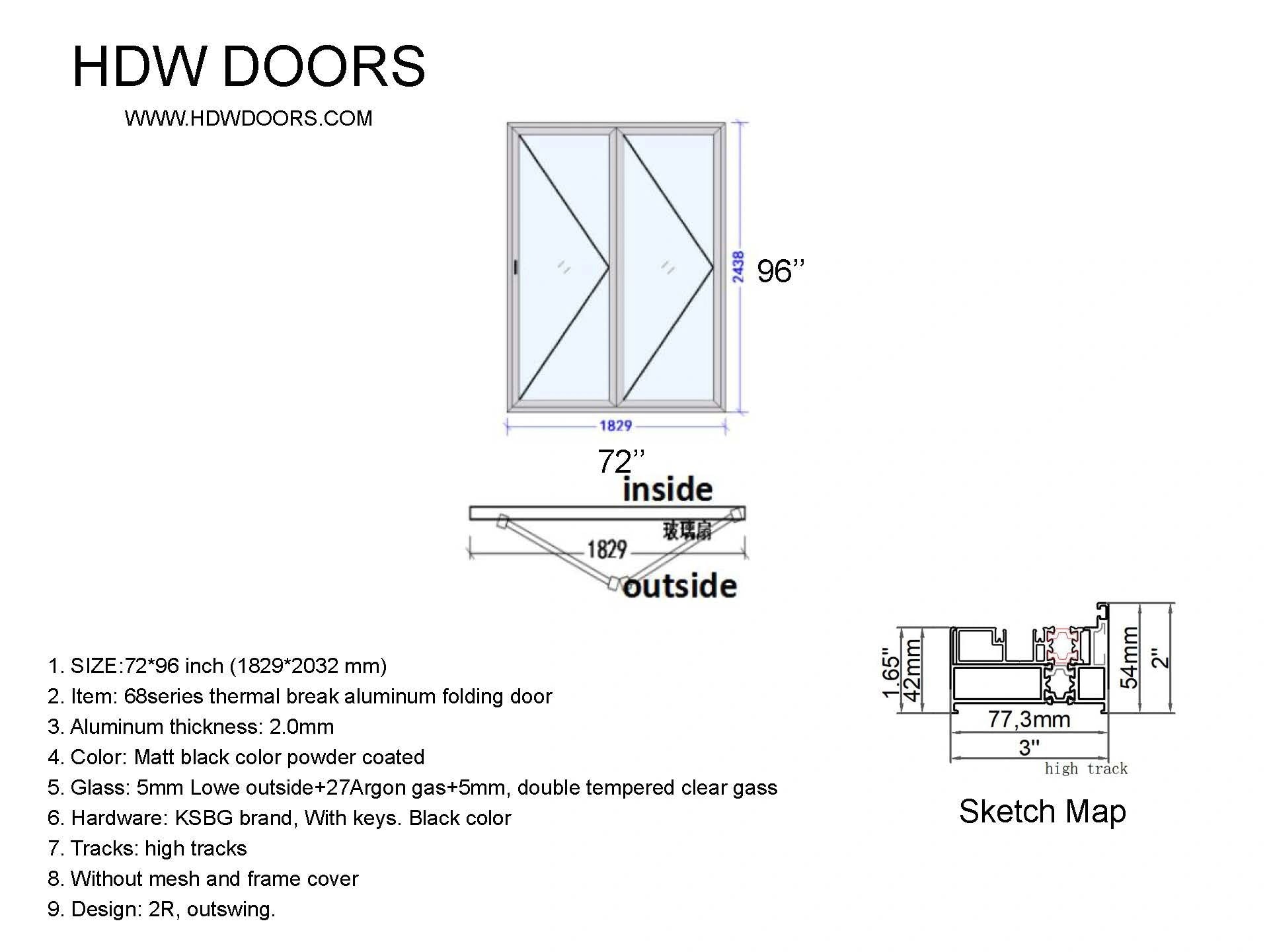 Aluminum Bifold Door 72″Wx96″H