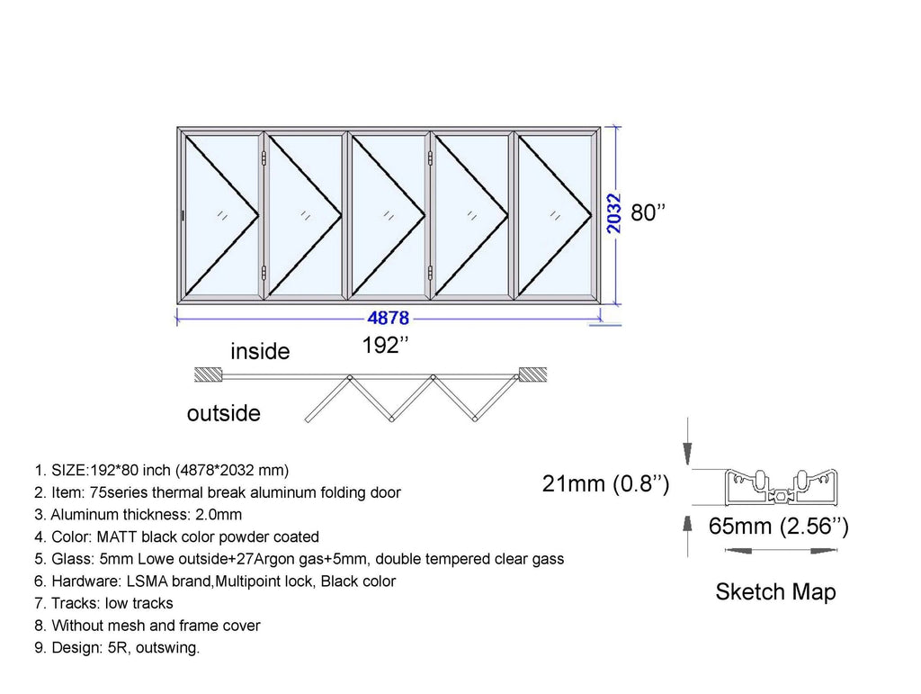 Aluminum Bifold Door 192″Wx80″H