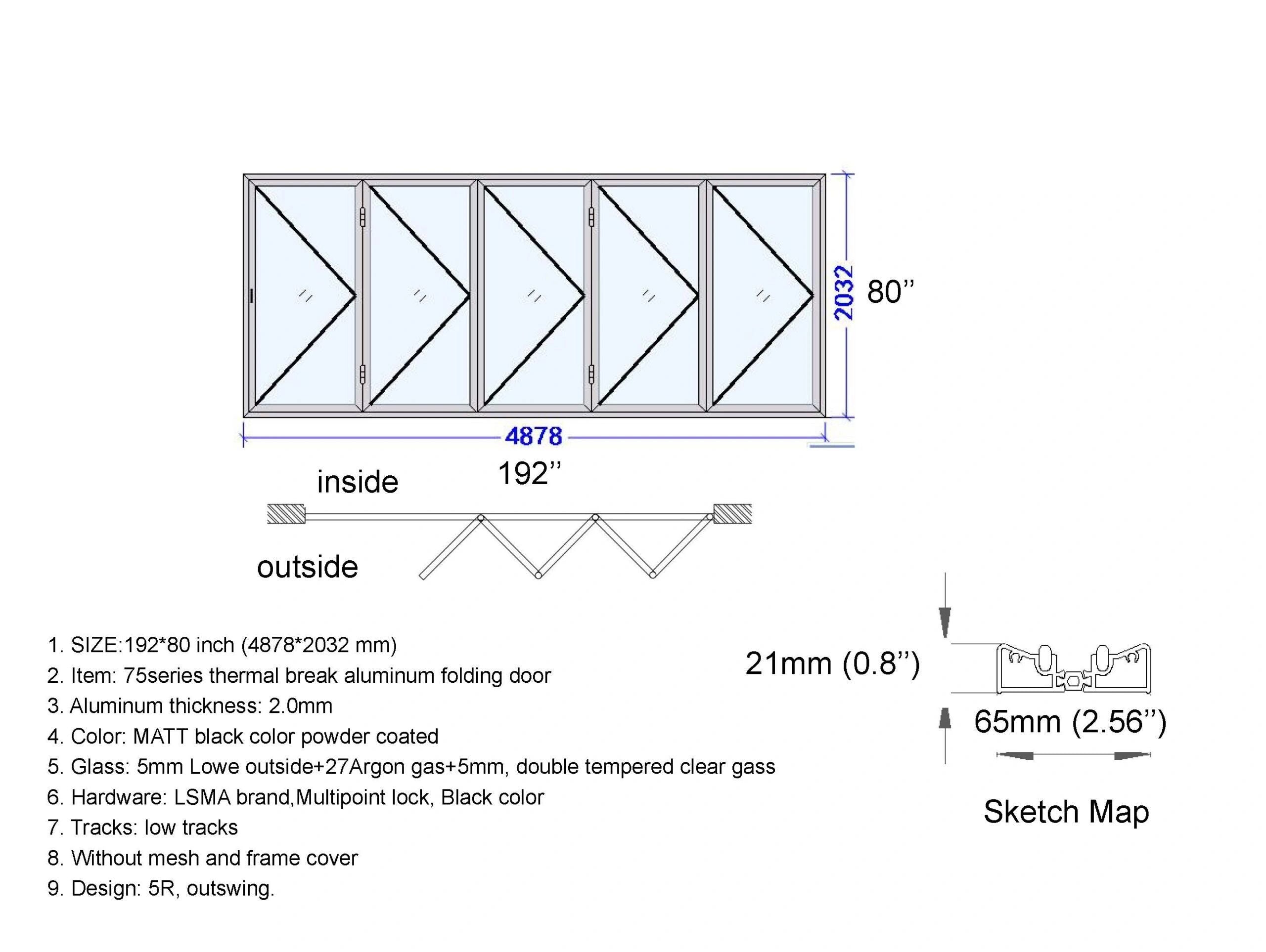 Aluminum Bifold Door 192″Wx80″H