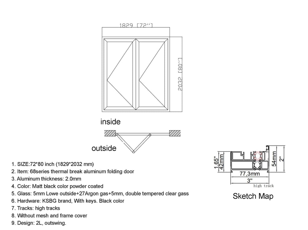 Aluminum Bifold Door 72″Wx80″H