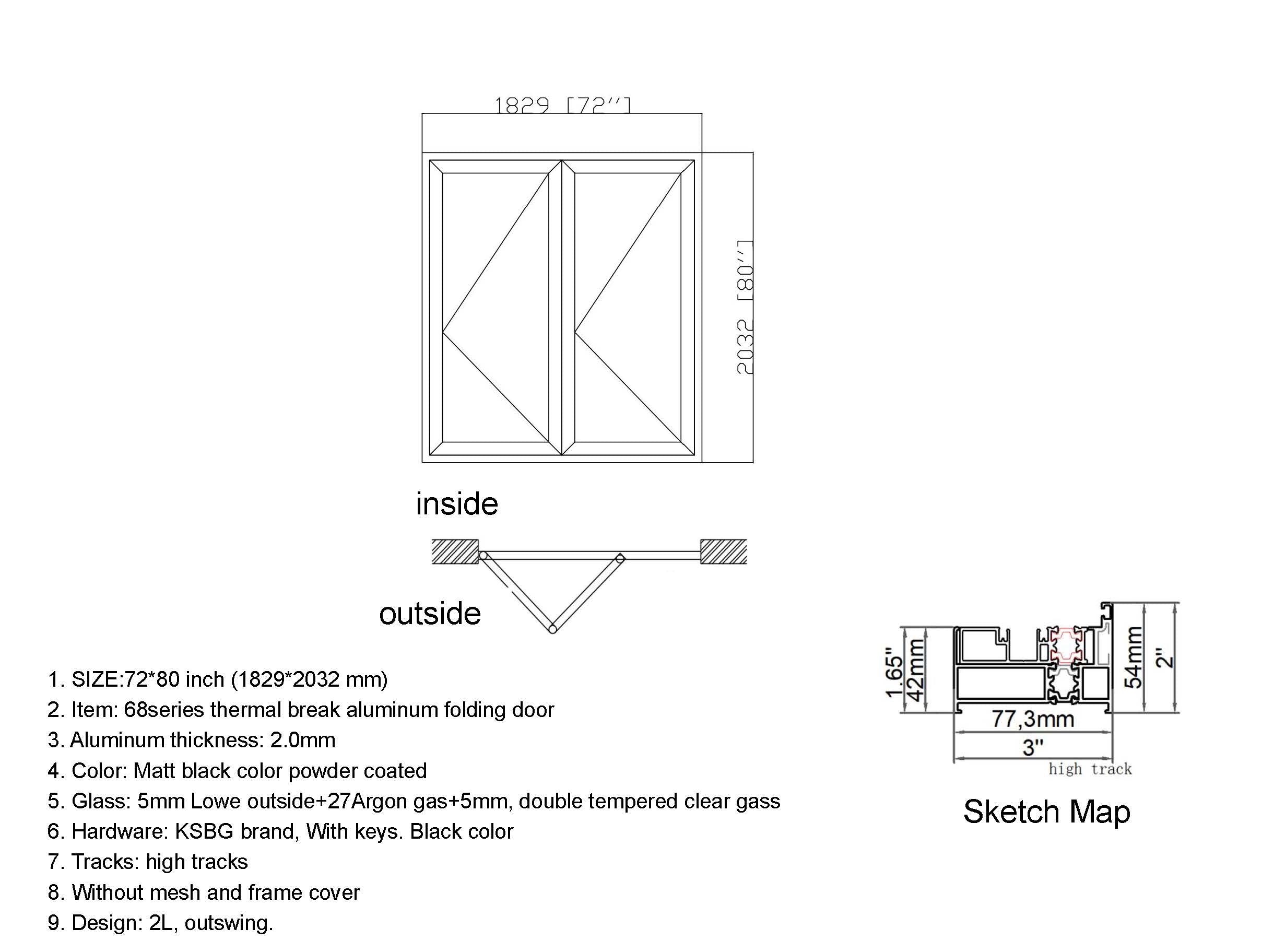 Aluminum Bifold Door 72″Wx80″H