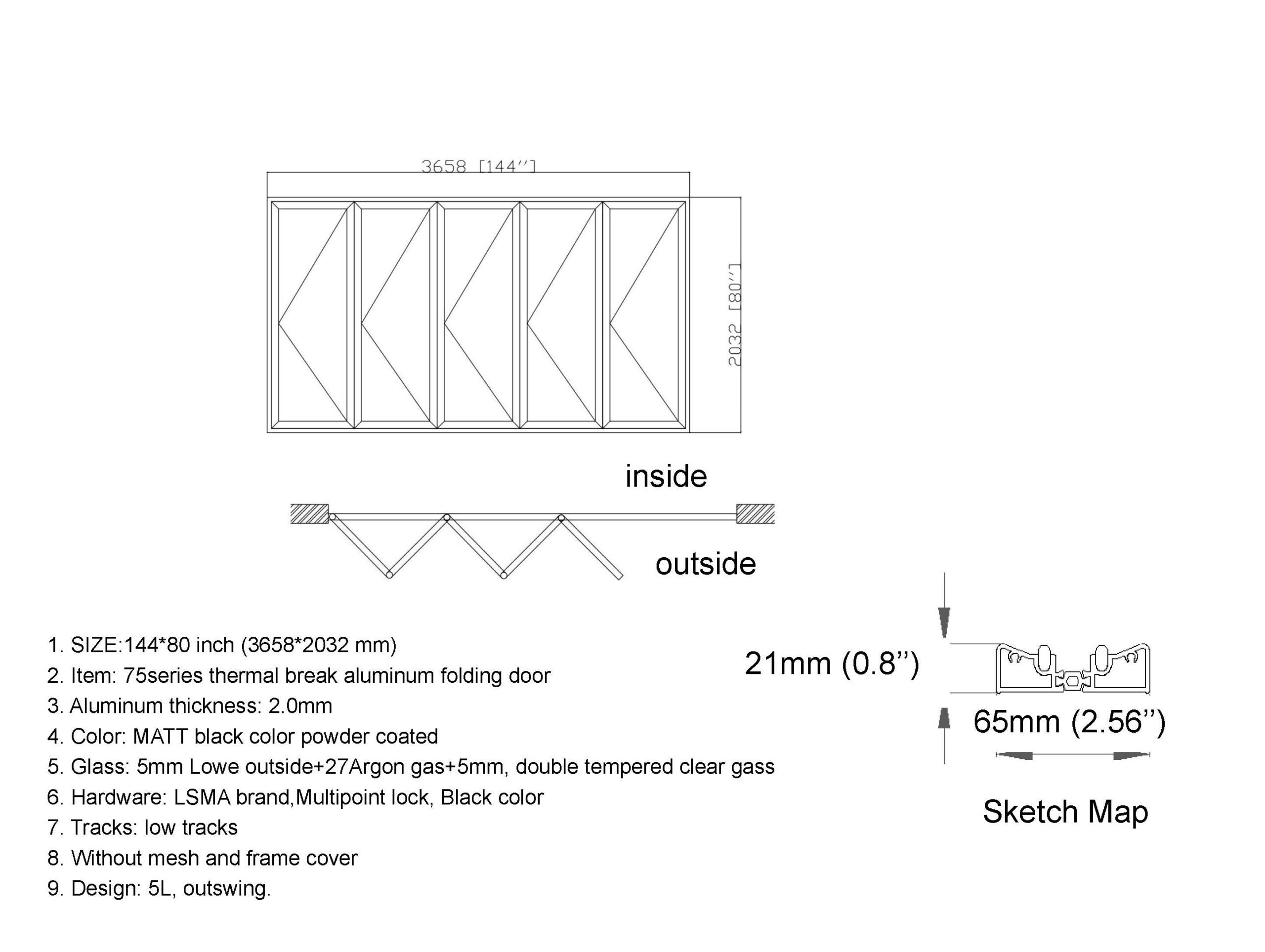 Aluminum Bifold Door 144″Wx80″H